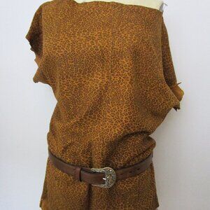 S Leopard Printed Suede Leather Tunic Dress Vintage 90s Bam Bam
